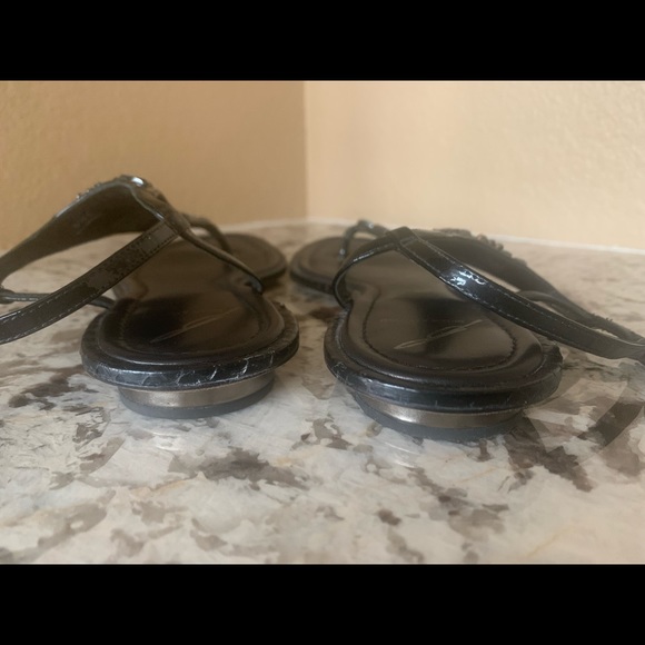 B Brian Atwood Leather Crystal Embellishments T-Strap Sandals - Picture 2 of 6